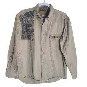 Mossy Oak Canvas Shooting Shirt Men's Medium Tan Camo Outdoor Hunting Workwear